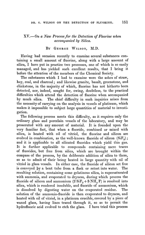 XV.—On a new process for the detection of fluorine when accompanied by silica