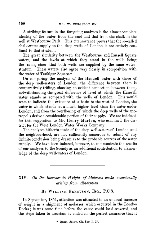 XIV.—On the increase in weight of molasses casks occasionally arising from absorption