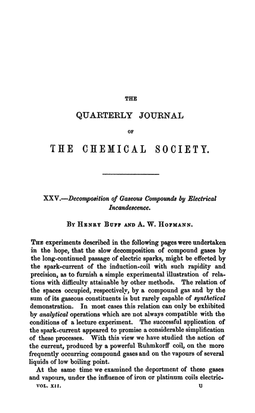 XXV.—Decomposition of gaseous compounds by electrical incandescence