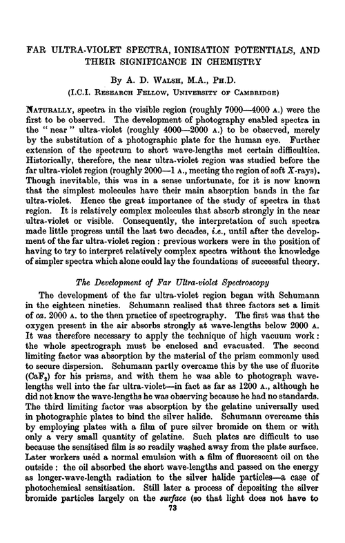 Far ultra-violet spectra, ionisation potentials, and their significance in chemistry