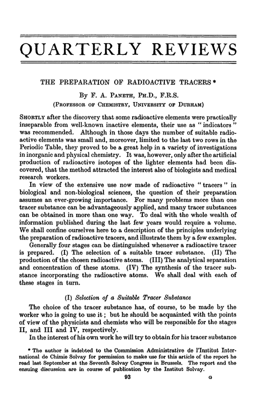 The preparation of radioactive tracers