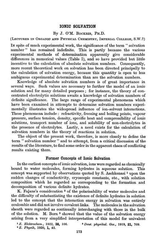 Ionic solvation