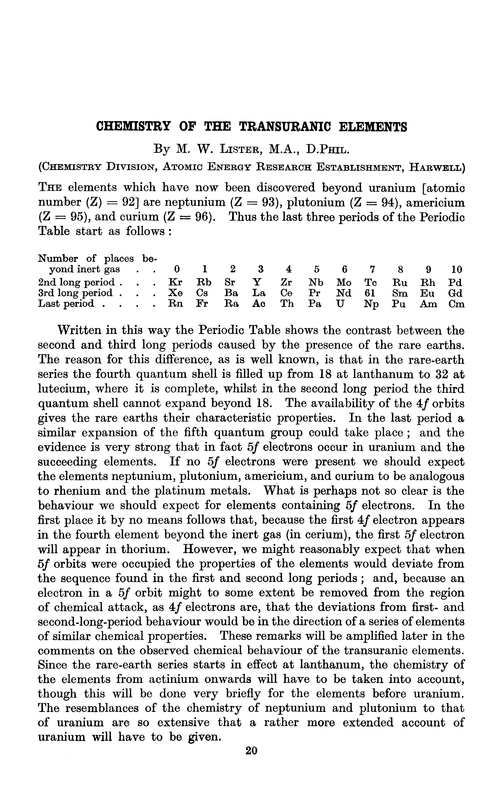 Chemistry of the transuranic elements