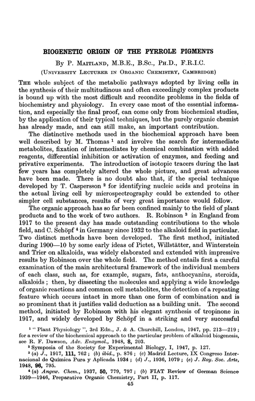 Biogenetic origin of the pyrrole pigments