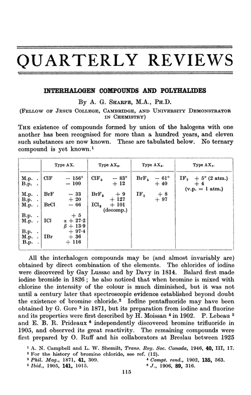 Interhalogen compounds and polyhalides