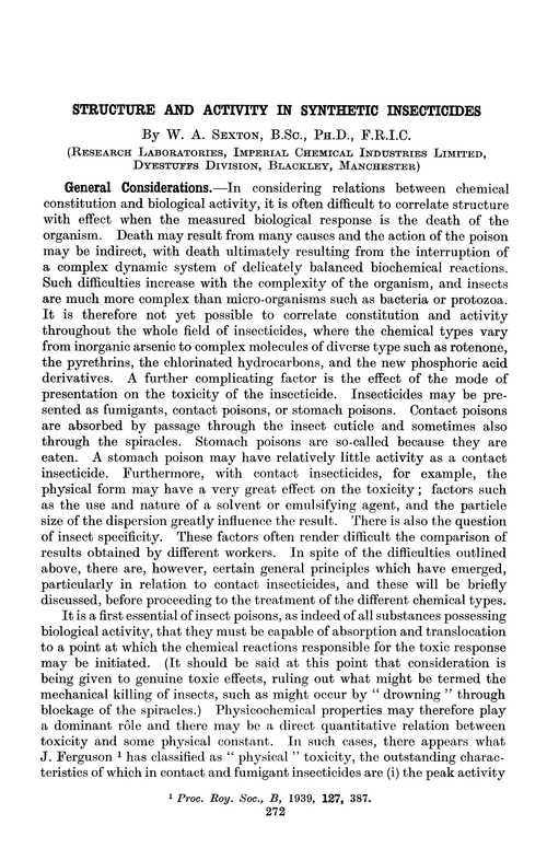 Structure and activity in synthetic insecticides