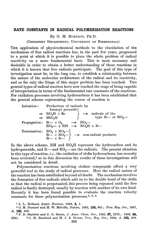 Rate constants in radical polymerisation reactions