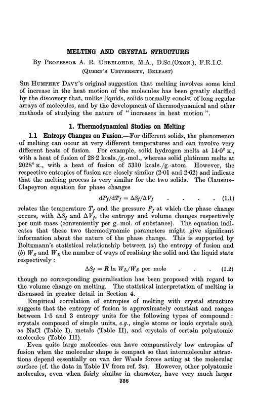 Melting and crystal structure