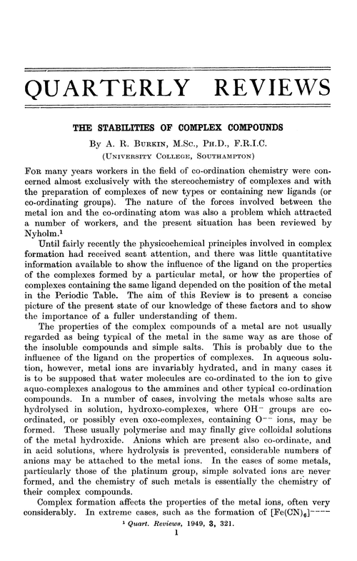 The stabilities of complex compounds