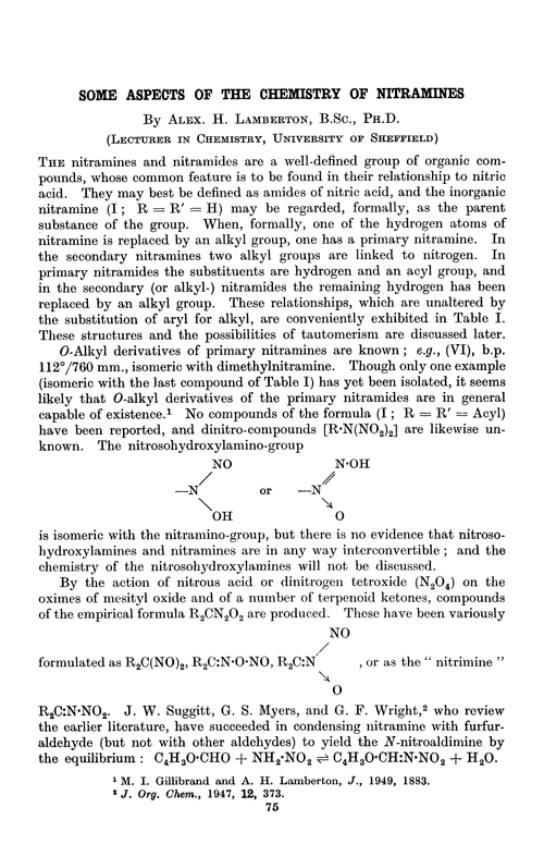 Some aspects of the chemistry of nitramines