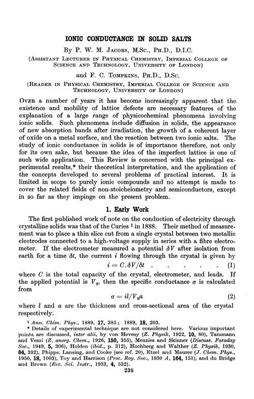 Ionic conductance in solid salts