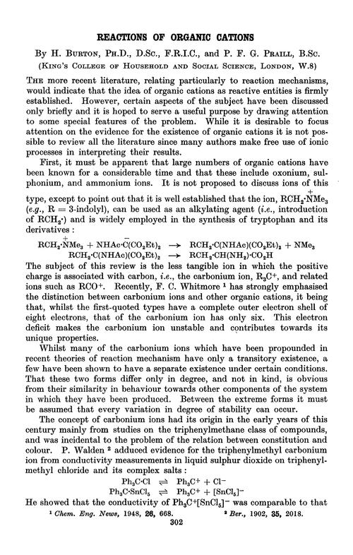 Reactions of organic cations