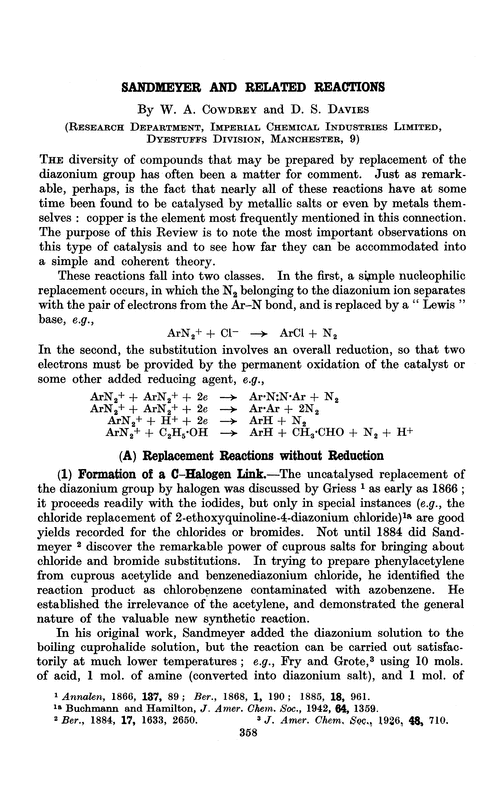 Sandmeyer and related reactions