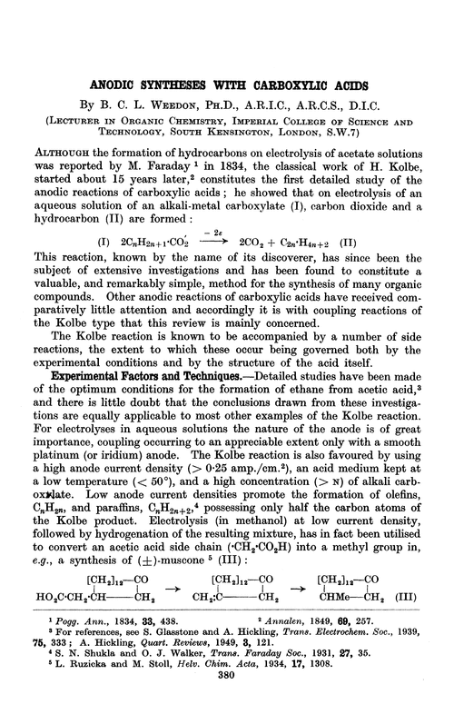 Anodic syntheses with carboxylic acids