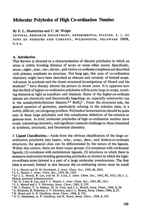 Molecular polyhedra of high co-ordination number