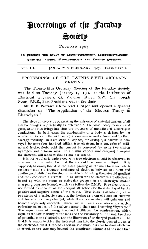 Proceedings of the Faraday Society