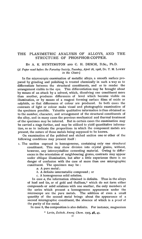 The planimetric analysis of alloys, and the structure of phosphor-copper