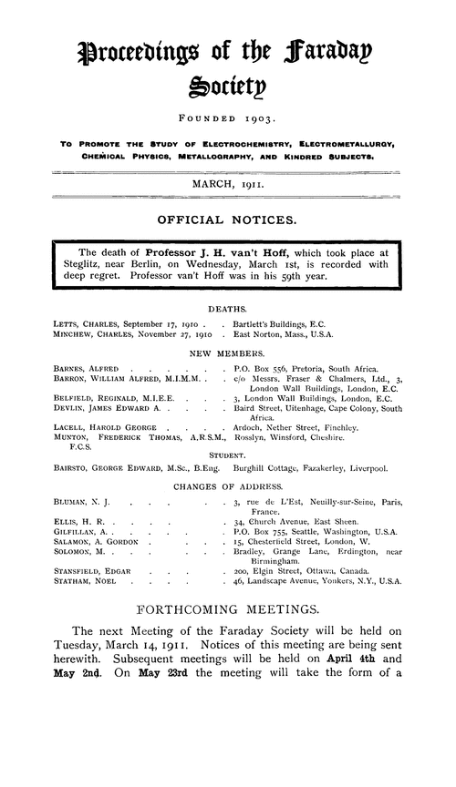 Proceedings of the Faraday Society