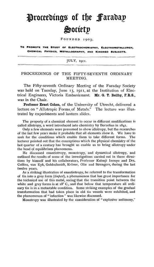 Proceedings of the Faraday Society