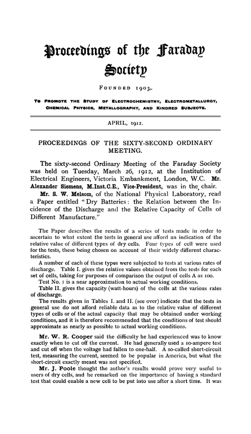 Proceedings of the Faraday Society