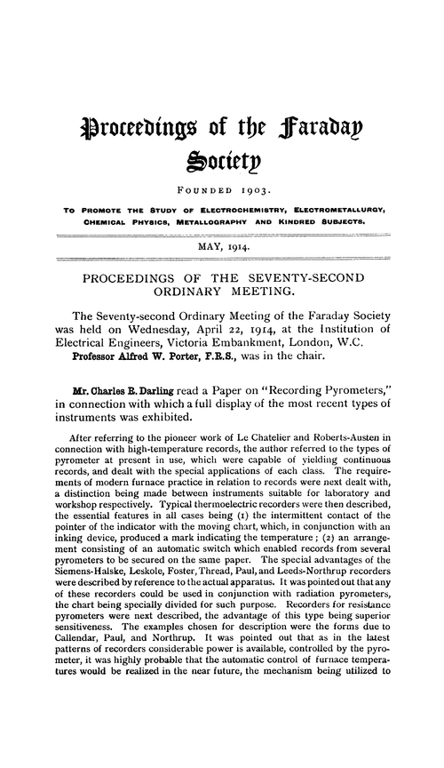 Proceedings of the Faraday Society