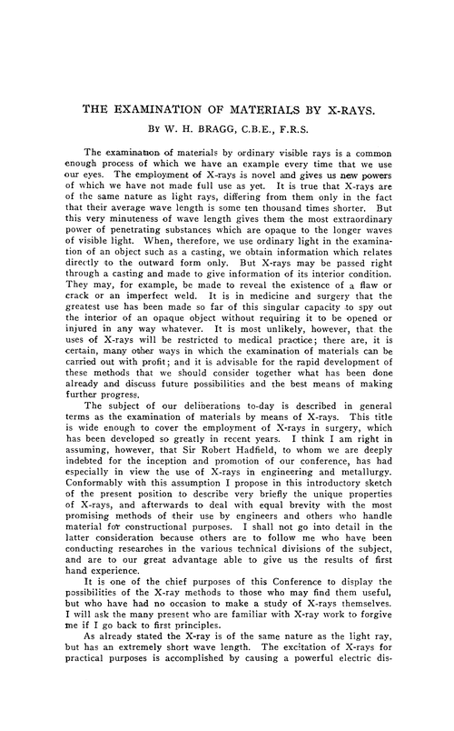 The examination of materials by X-rays