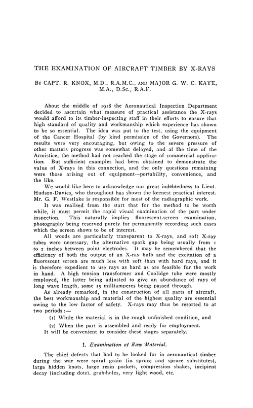 The examination of aircraft timber by X-rays