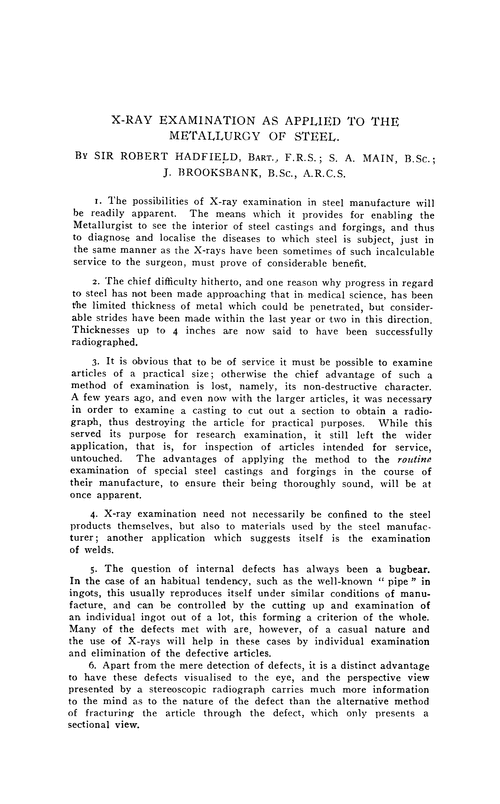 X-ray examination as applied to the metallurgy of steel