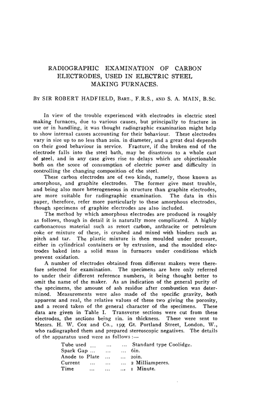 Radiographic examination of carbon electrodes, used in electric steel making furnaces