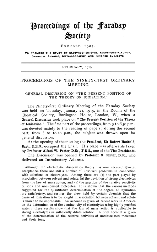 Proceedings of the Faraday Society