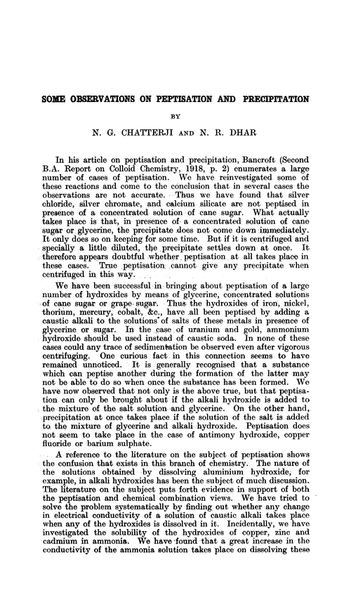 Some observations on peptisation and precipitation