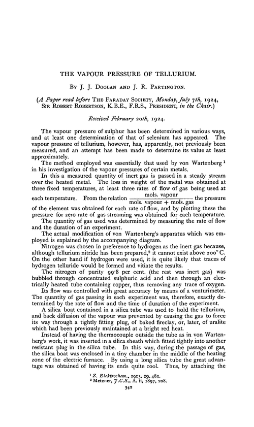 The vapour pressure of tellurium