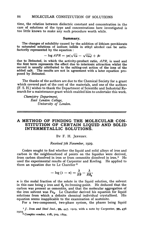 A method of finding the molecular constitution of certain liquid and solid intermetallic solutions