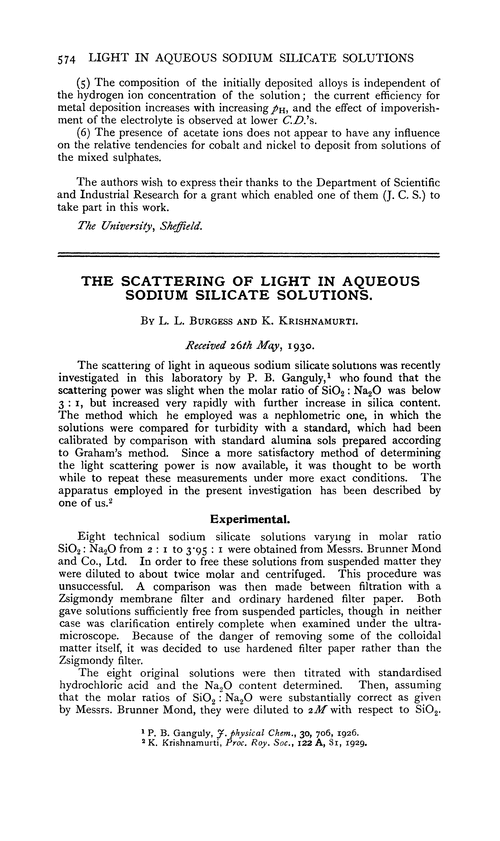 The scattering of light in aqueous sodium silicate solutions