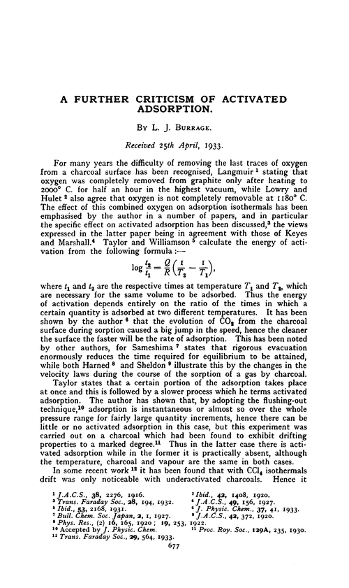 A further criticism of activated adsorption