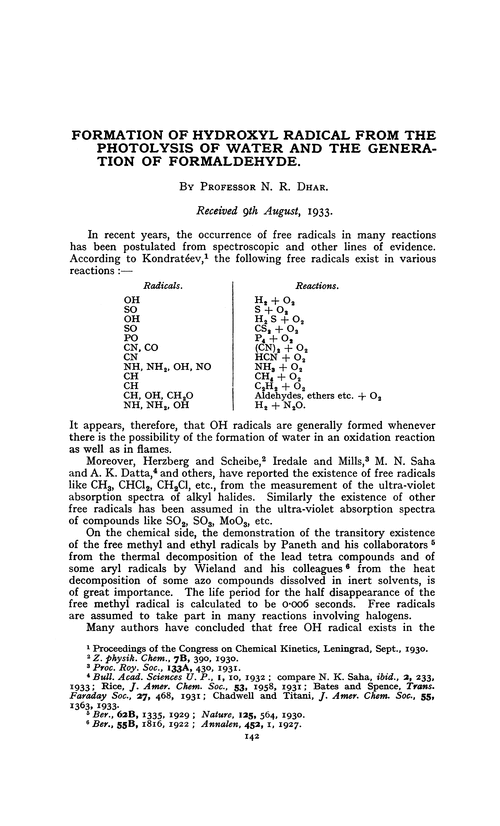 Formation of hydroxyl radical from the photolysis of water and the generation of formaldehyde