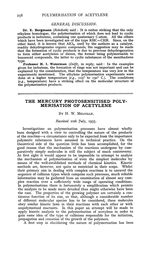 The mercury photosensitised polymerisation of acetylene