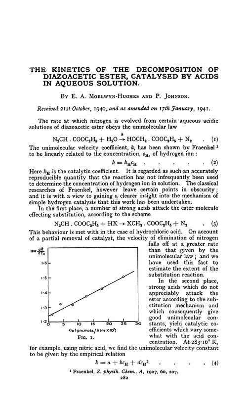 The kinetics of the decomposition of diazoacetic ester, catalysed by acids in aqueous solution