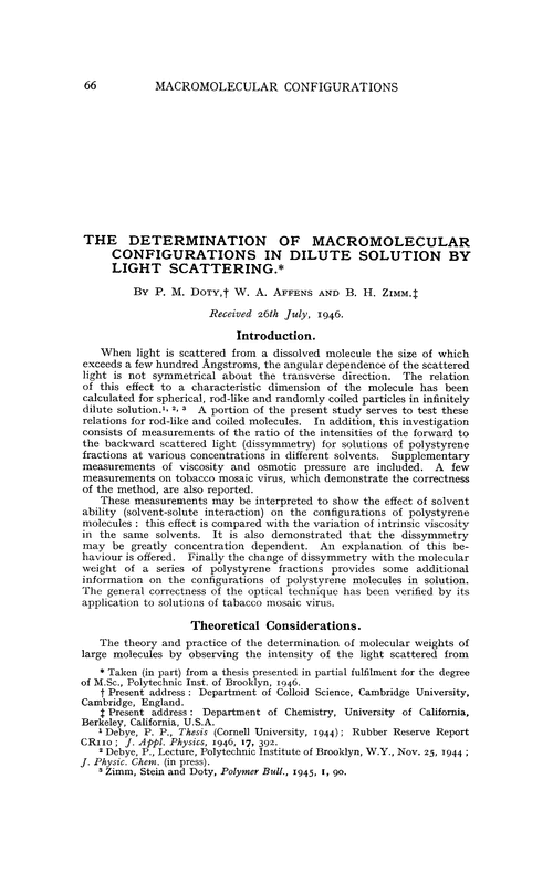 The determination of macromolecular configurations in dilute solution by light scattering