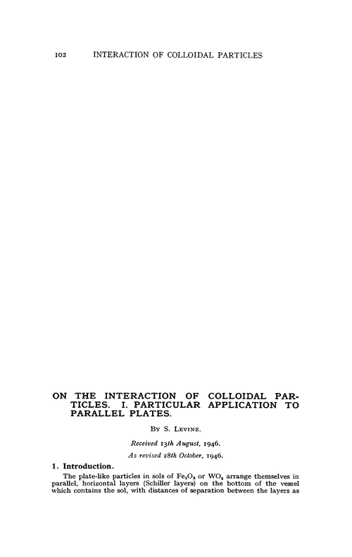 On the interaction of colloidal particles. I. Particular application to parallel plates