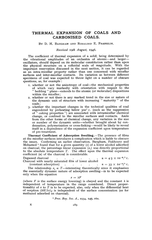 Thermal expansion of coals and carbonised coals