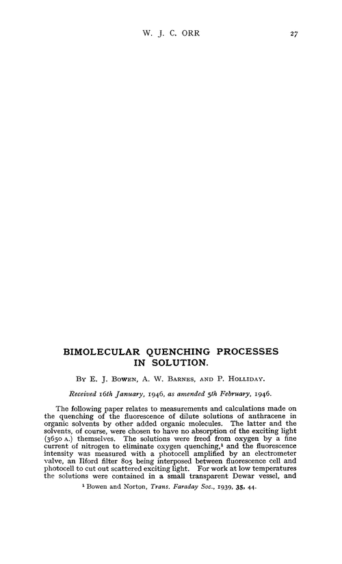 Bimolecular quenching processes in solution