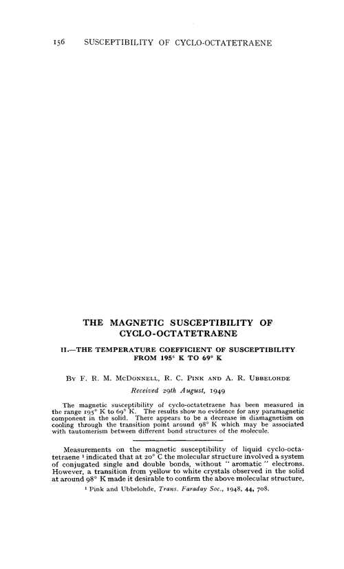 The magnetic susceptibility of cyclo-octatetraene. II.—the temperature coefficient of susceptibility from 195° K to 69° K