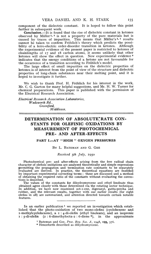 Determination of absolute rate constants for olefinic oxidations by measurement of photochemical pre- and after-effects. Part I.—At “high” oxygen pressures