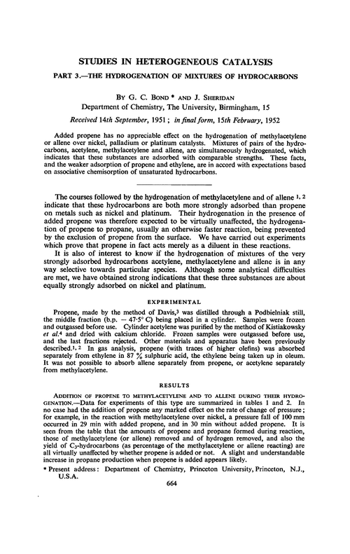 Studies in heterogeneous catalysis. Part 3.—The hydrogenation of mixtures of hydrocarbons