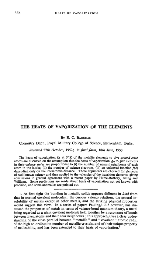 The heats of vaporization of the elements