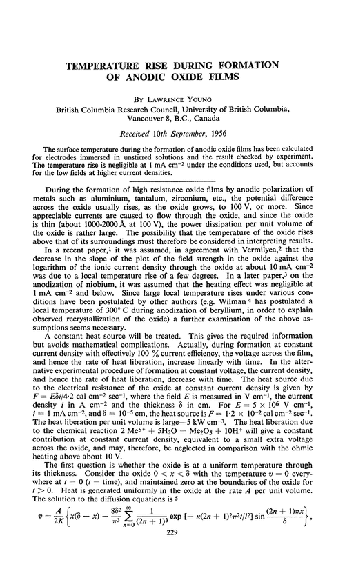 Temperature rise during formation of anodic oxide films