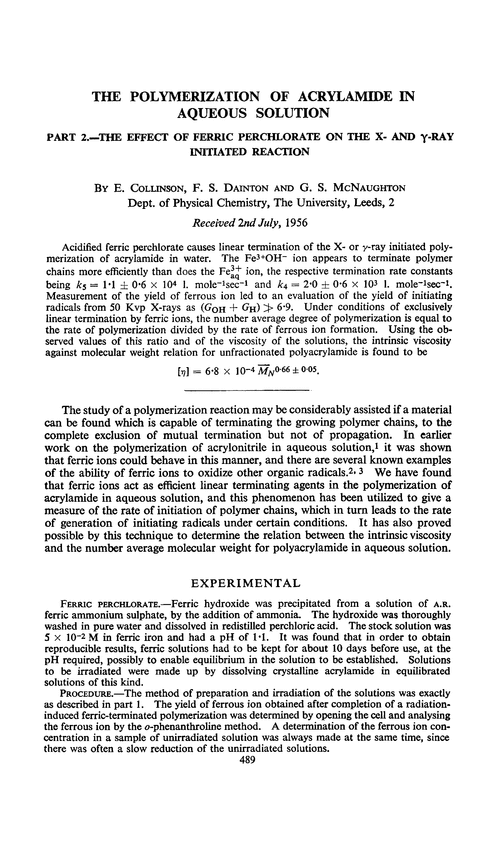 The polymerization of acrylamide in aqueous solution. Part 2.—The effect of ferric perchlorate on the X- and γ-ray initiated reaction