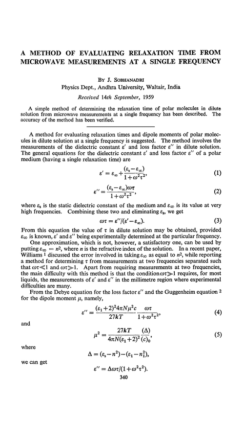 A method of evaluating relaxation time from microwave measurements at a single frequency