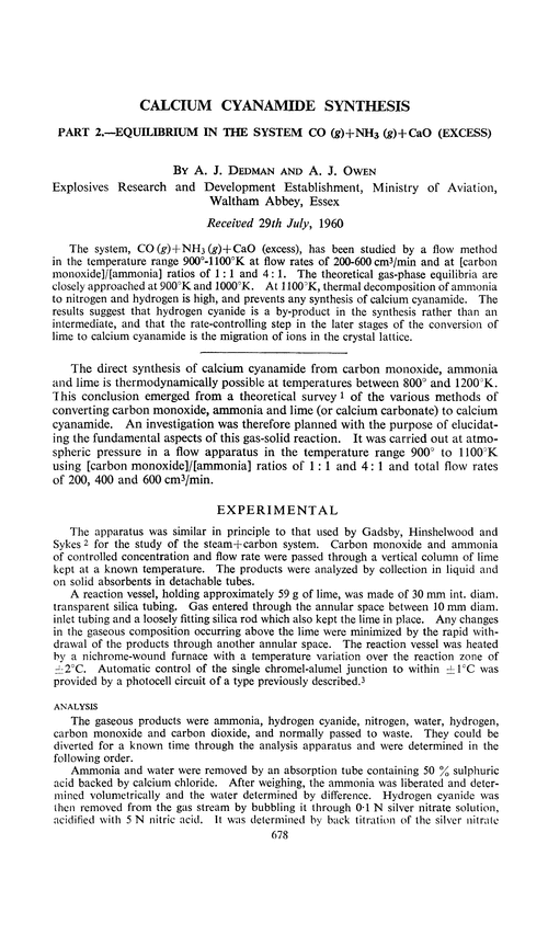 Calcium cyanamide synthesis. Part 2.—Equilibrium in the system CO (g)+NH3(g)+CaO (excess)